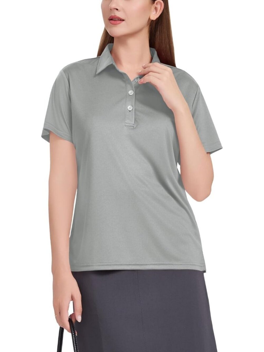 Women's Light Grey 4 Buttons UPF 50+ Short Sleeve Shirt Collared Quick Dry Tops